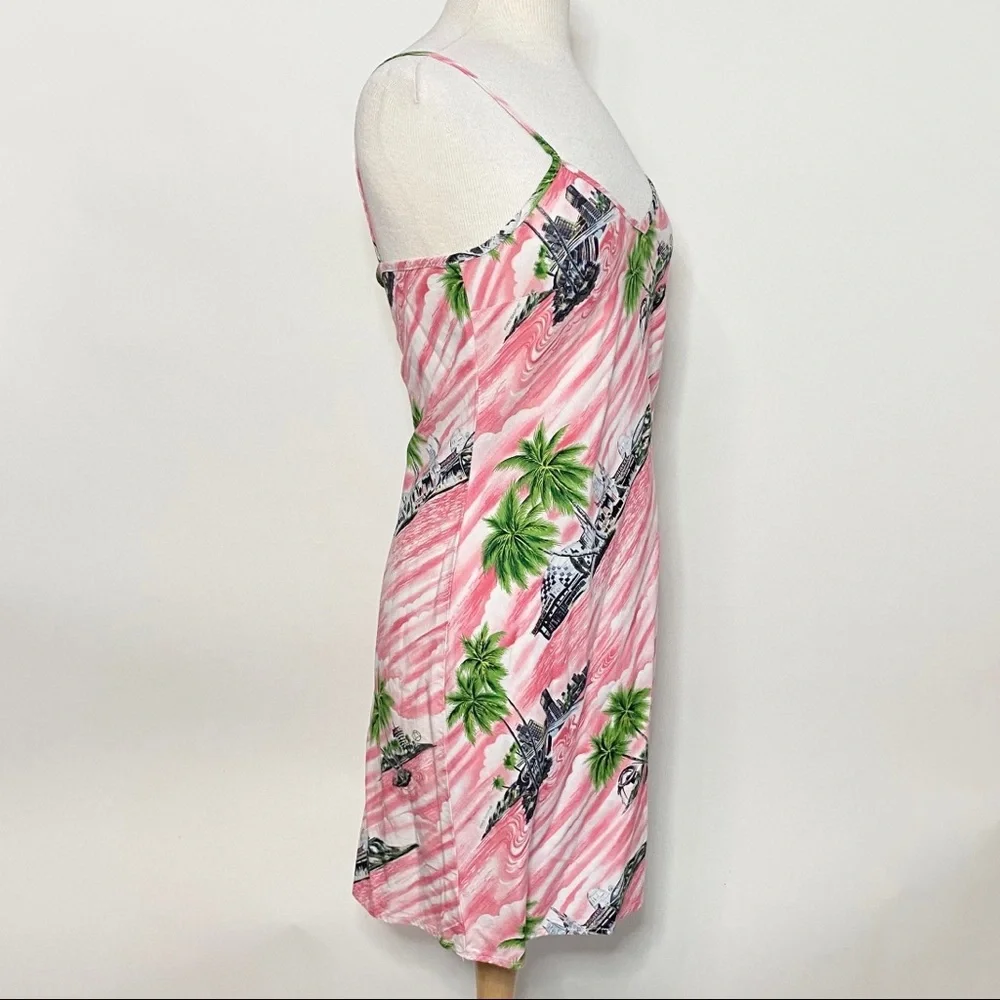 Y2K pink & green tropical print shift dress S/M - Picture 4 of 10